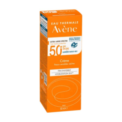 Boîte de crème solaire Avène SPF 50+ pour peaux sensibles sèches