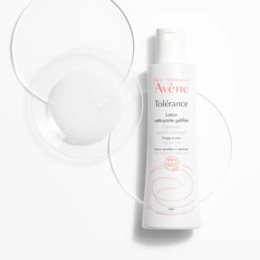 Lotion Nettoyante Gélifiée Tolérance d'Avène avec arrières-plans circulaires