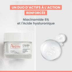 Duo d'actifs niacinamide 6% et acide hyaluronique dans la crème Avène Hyaluron Activ B3.