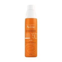 Spray solaire Avène SPF 50+ très haute protection pour peaux sensibles.